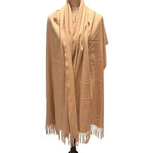 April Marin Women's Beige Fringe Rectangle Scarf/Cape Multifunctional
